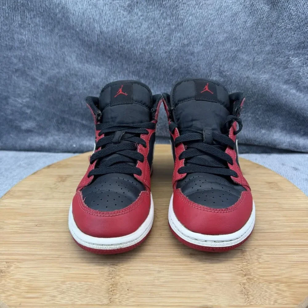 Jordan Air Jordan 1 Mid Shoes Boys Size 13C Black Red Sneakers DQ8424-061